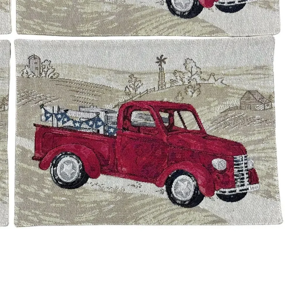 Set Of 4 Celebrate Americana Vintage Red Truck Tapestry Placemat USA 4thof July‎